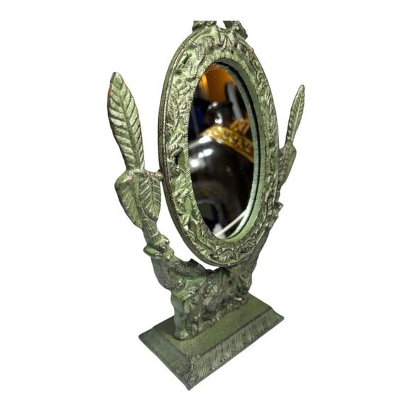 Antique Art Nouveau Safari-Themed Oval Vanity Mirror With Zebra & Giraffe Motif - Picture 6 of 9